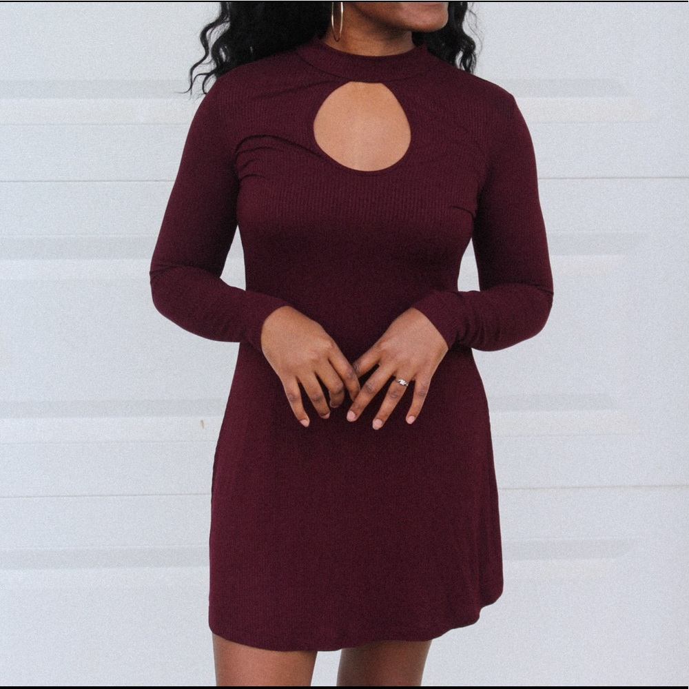 Forever21 Maroon Long Sleeved Swing Dress